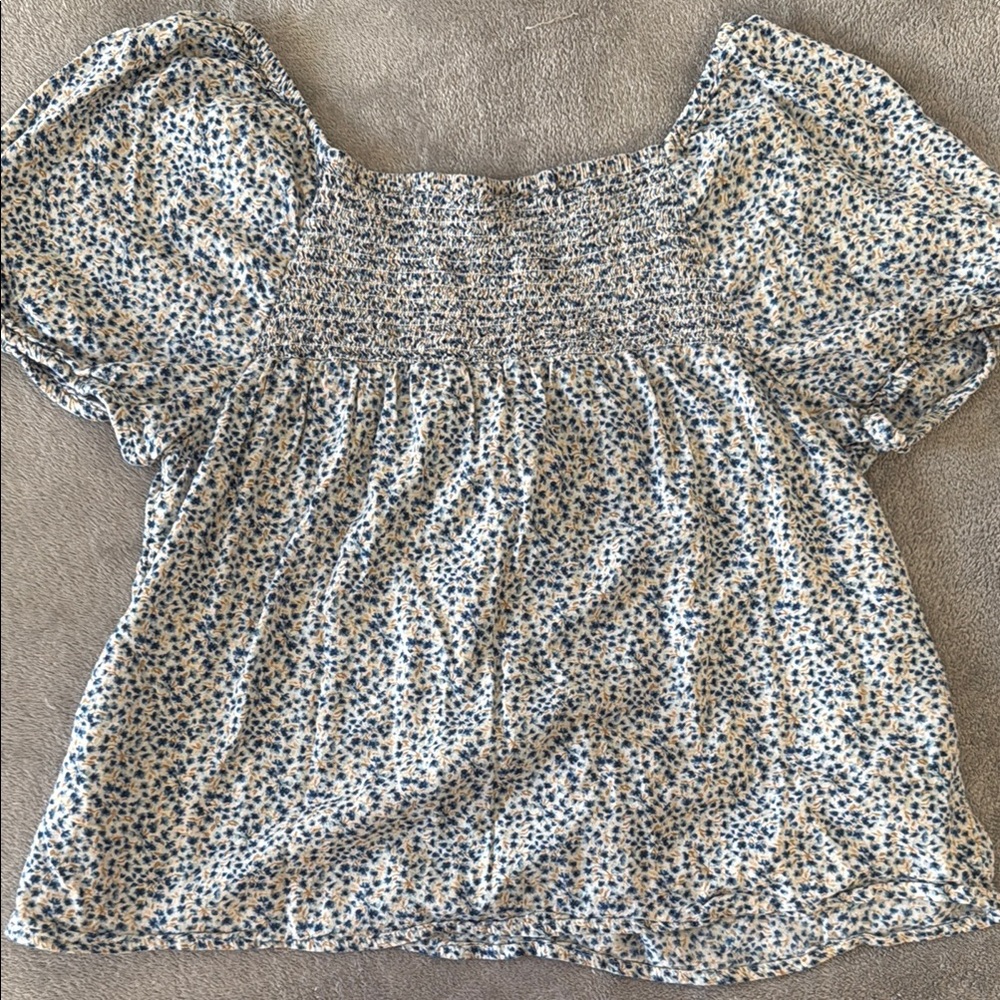 Floral Blue and White Women's Top